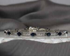 14k White Gold Sapphire & Diamond Bracelet 13.5G / 7.5in